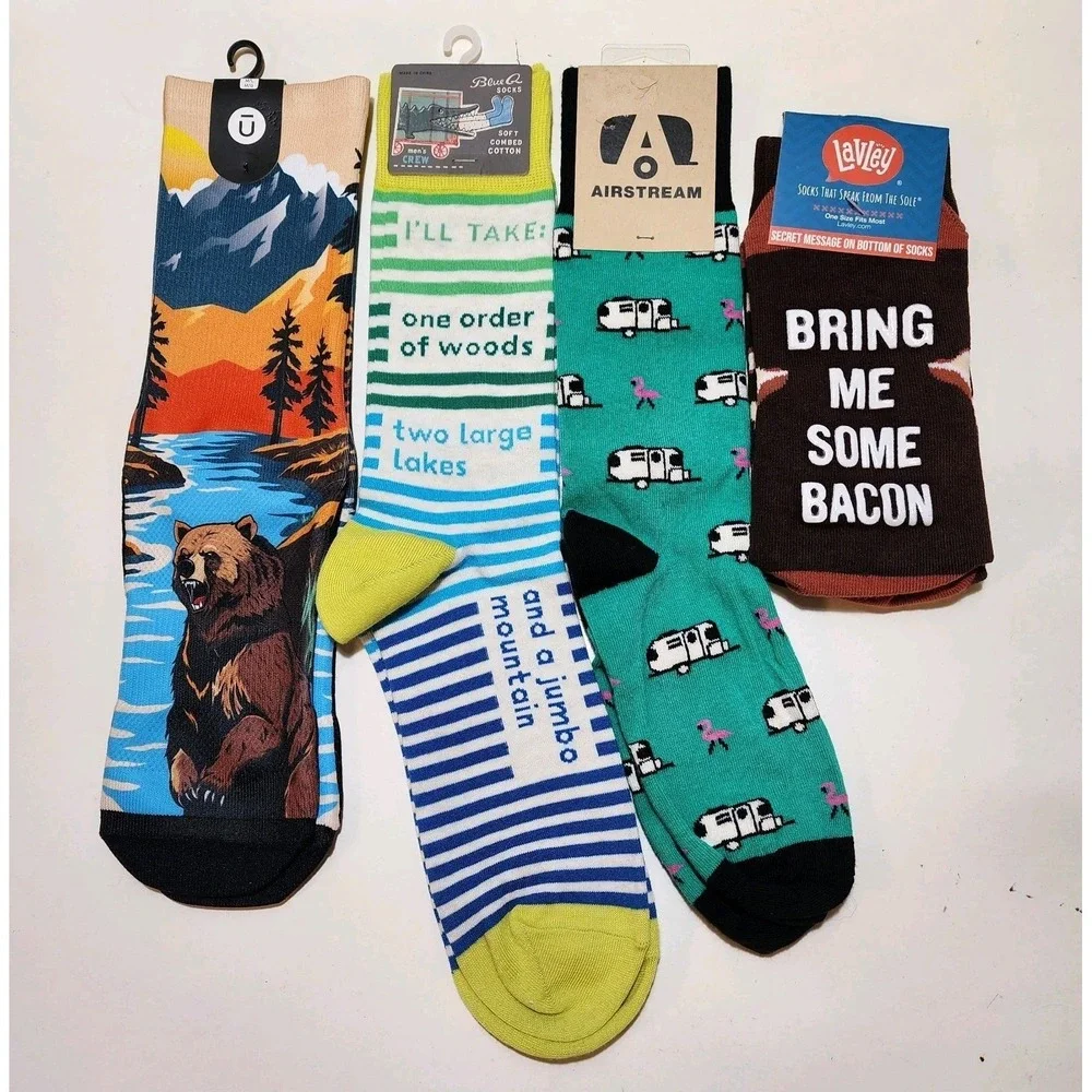 Unisex Sock Bundle‎ 4 Pairs Camping Themed ALL NEW Great as Stocking Stuffers!